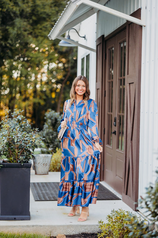 Feeling Loved Navy/Brown Maxi Dress