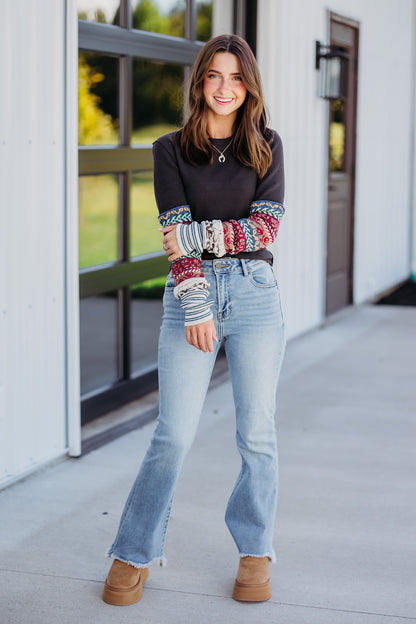 All in Cuff Washed Black Top