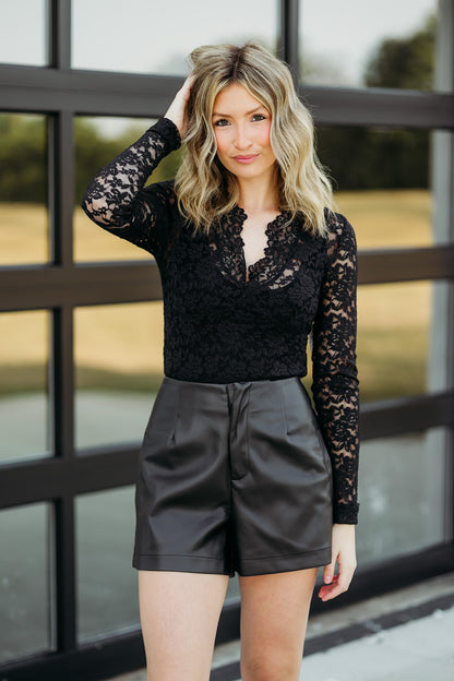 All Day Lace Long Sleeve Black Top