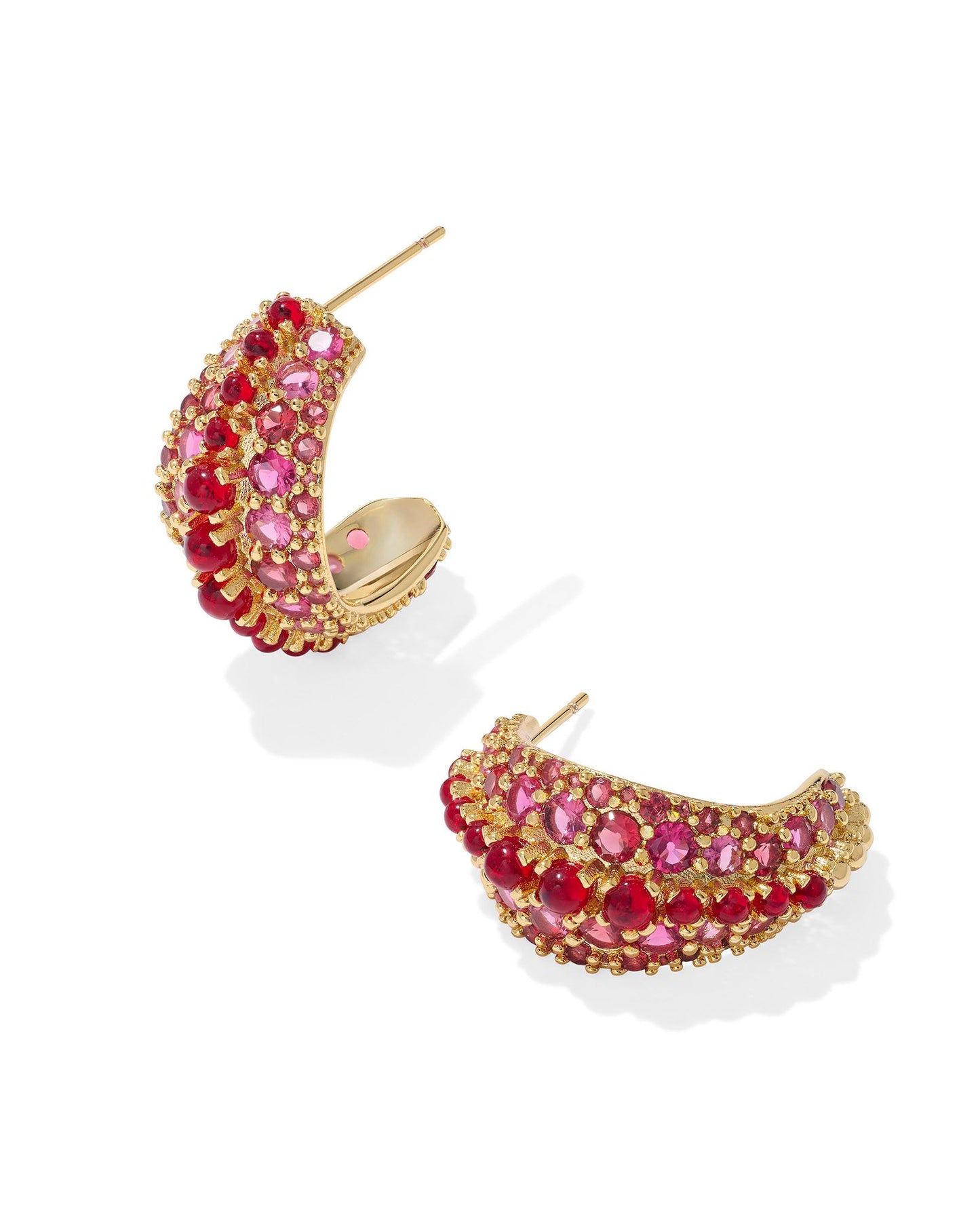 Krista Gold Hoop Earrings in Red Mix