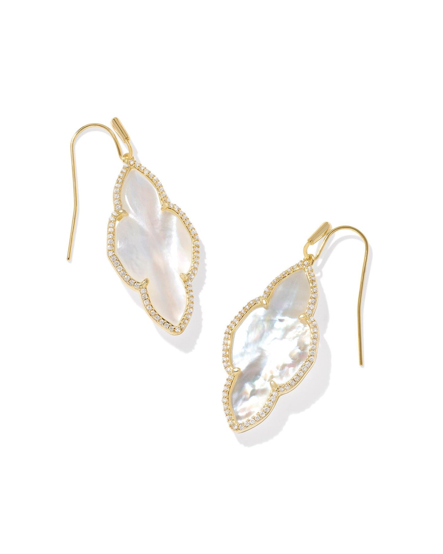 Abbie Pave Frame Gold Drop Earrings in Ivory Mother of Pearl