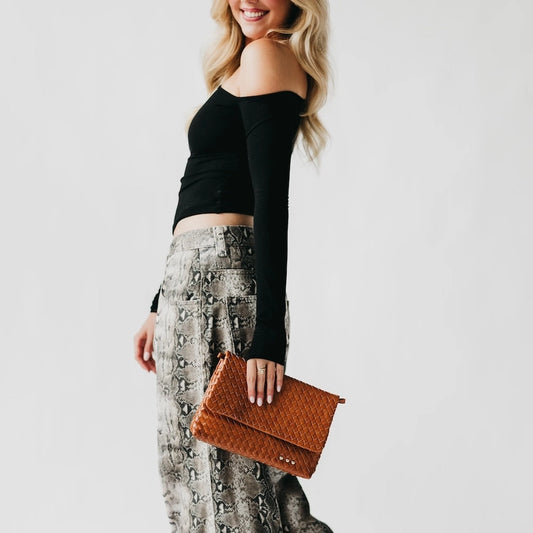 Wrenlee Woven Brown Flap Crossbody Bag
