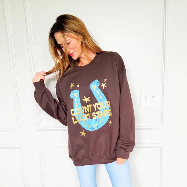Count Your Lucky Stars Brown Sweatshirt