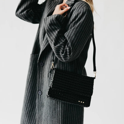 Wrenlee Woven Black Flap Crossbody Bag