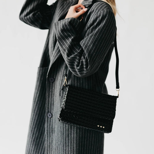 Wrenlee Woven Black Flap Crossbody Bag