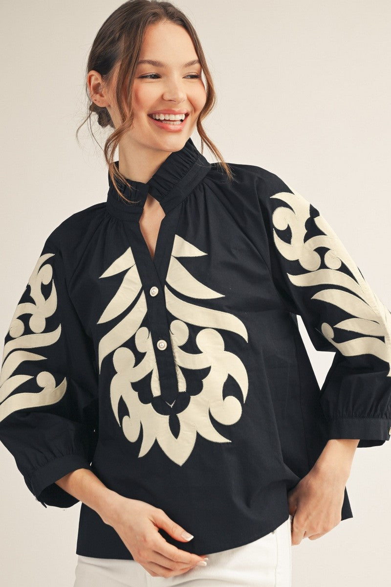 Baroque Floral Black Top