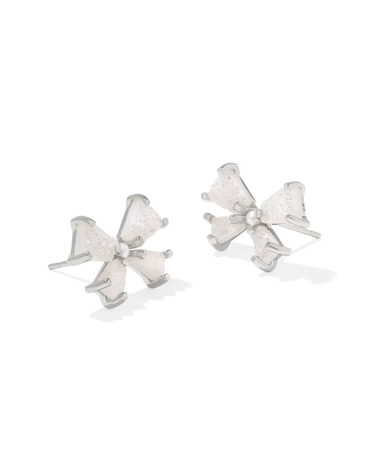 Blair Bow Silver Stud Earrings in Iridescent Drusy