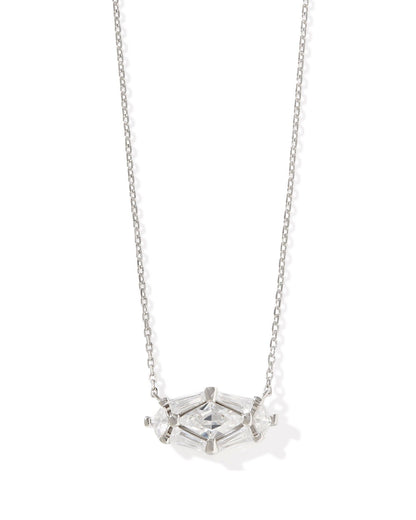 Lindy Rae Elyse Silver Short Pendant Necklace in White Crystal