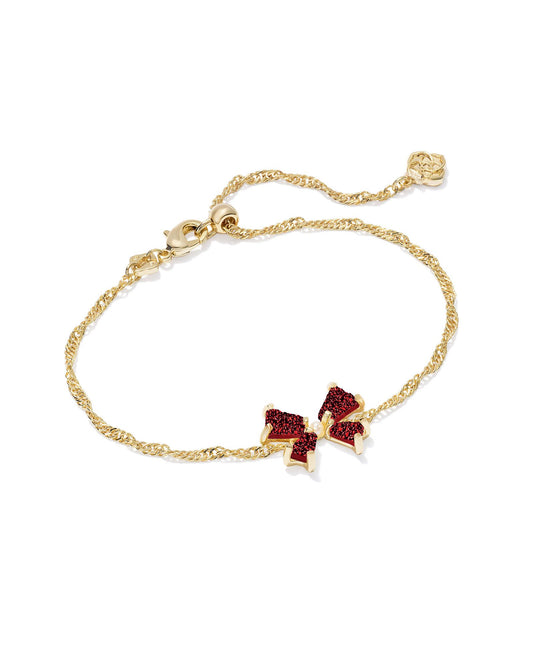 Blair Bow Gold Small Chain Bracelet in Bright Red Drusy