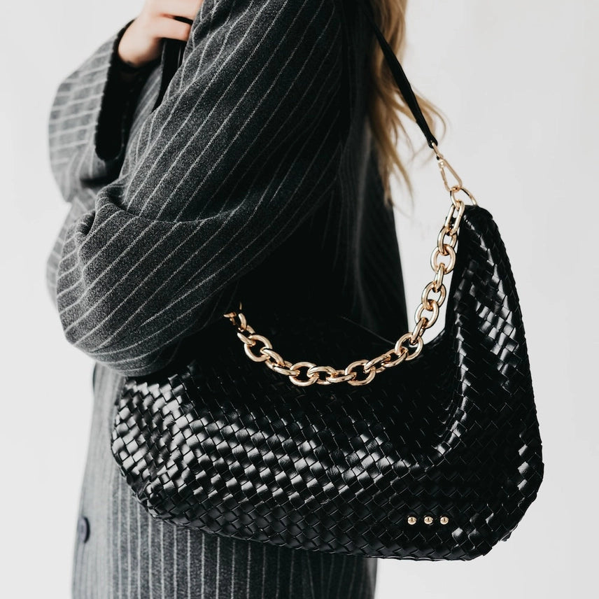 Sienna Woven Black Shoulder Bag