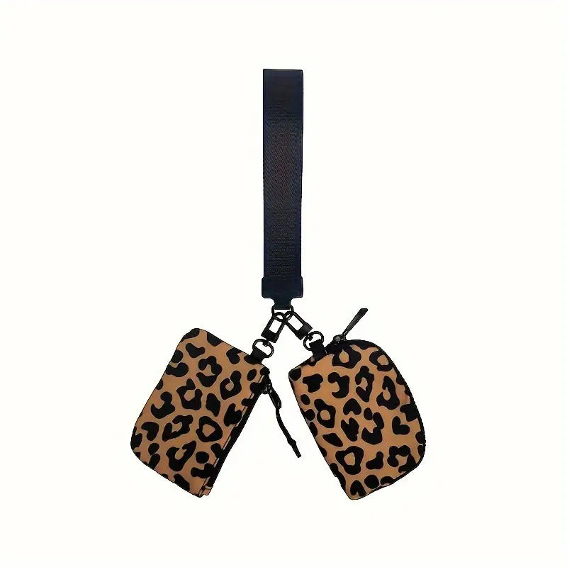 Double Pouch Cheetah Wristlet