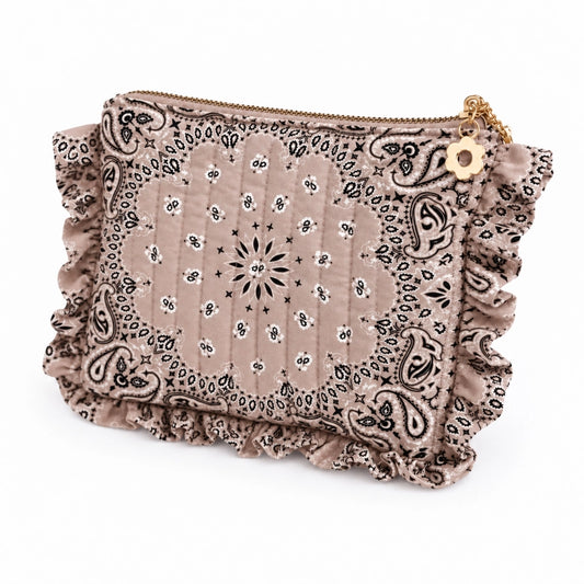 Bandana Ruffle Taupe Cosmetic Bag