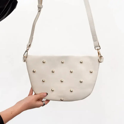Chic Gold Studded Westlyn Cream Belt Bag