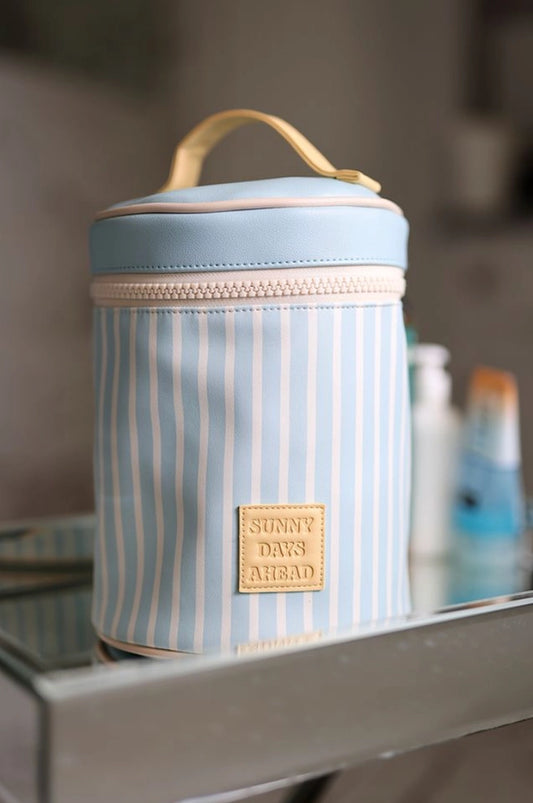 Barrel Organizer Blue Striped Toiletry Bag