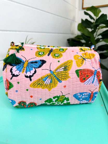 Butterfly Garden Pink Cosmetic Bag