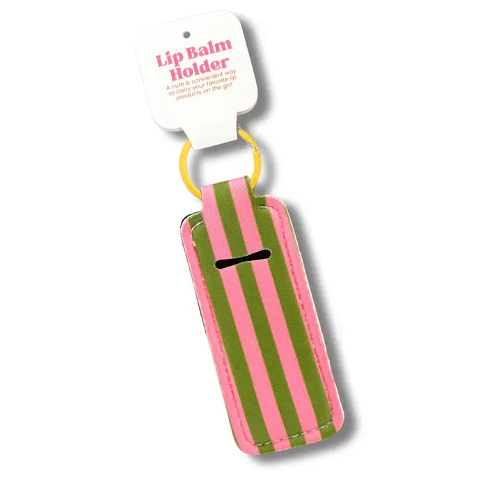 Lip Balm/Lipstick Pink Green Stripes Keychain Holder