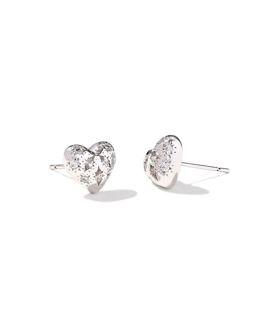 Holland Silver Heart Stud Earring in White Crystal