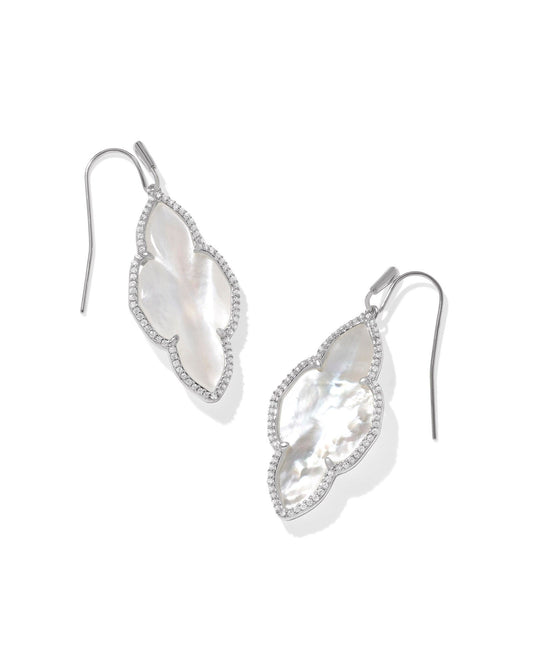 Abbie Pave Frame Silver Drop Earrings in Ivory Mother of Pearl