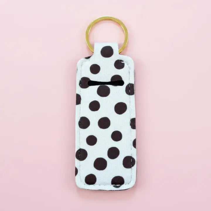 Lip Balm/Lipstick Brown Polka Dots Keychain Holder