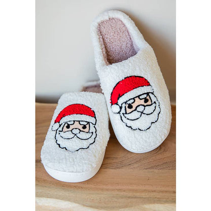 Here Comes Santa Claus White Slippers