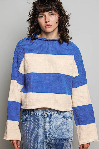 Off Duty Slouchy Blue/Cream Sweater