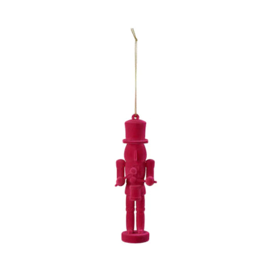 Flocked Toy Soldier Magenta Ornament