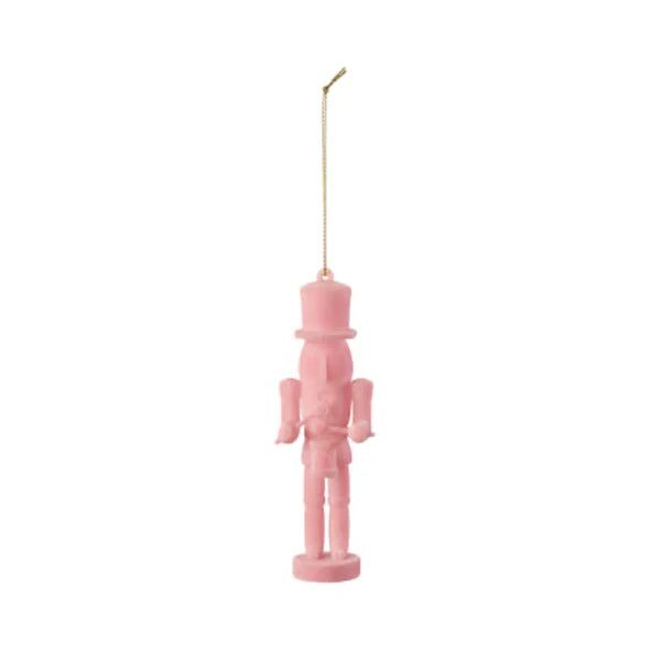 Flocked Nutcracker Light Pink Ornament