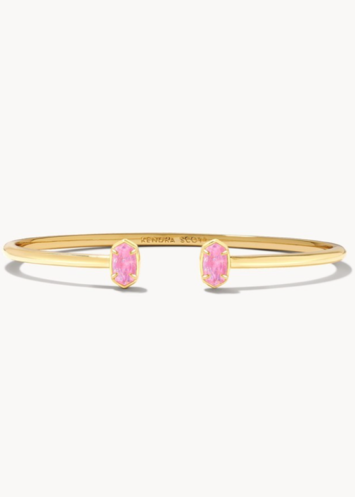 Emilie Gold Cuff Bracelet in Pink Iridescent Glitter Glass