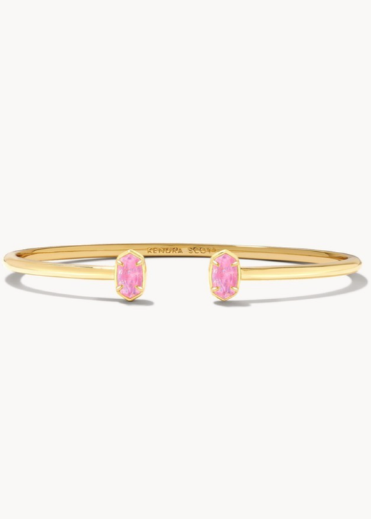 Emilie Gold Cuff Bracelet in Pink Iridescent Glitter Glass