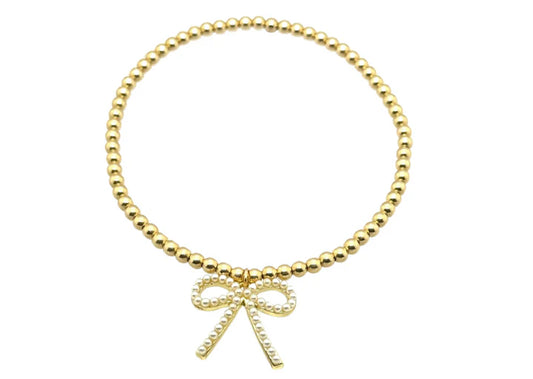 Bow 14K Gold Filled and Pearl Beaded Bracelet