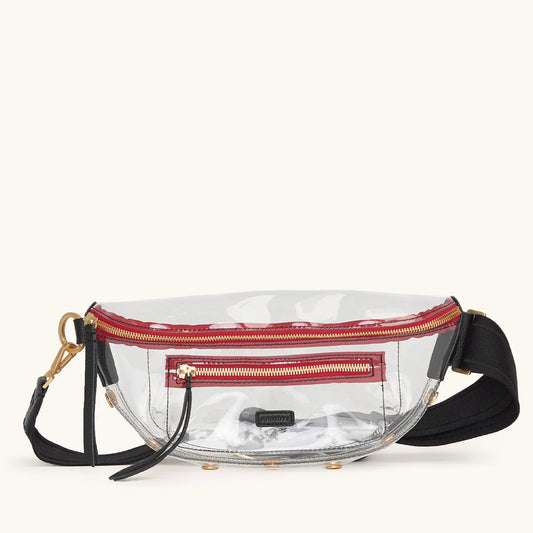 Charles Medium Clear Black/Brushed Gold Red Zip Crossbody