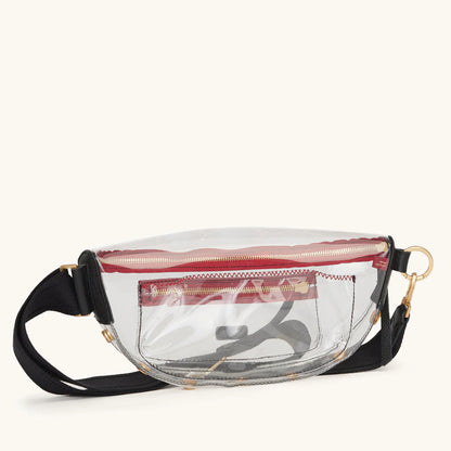 Charles Medium Clear Black/Brushed Gold Red Zip Crossbody