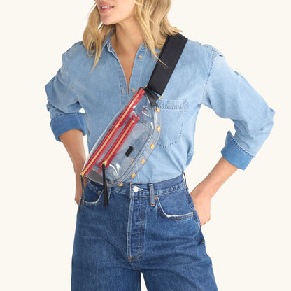 Charles Medium Clear Black/Brushed Gold Red Zip Crossbody