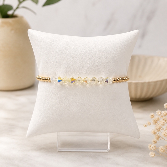 Crystal Bar Yellow 14K Gold Filled Beaded Bracelet