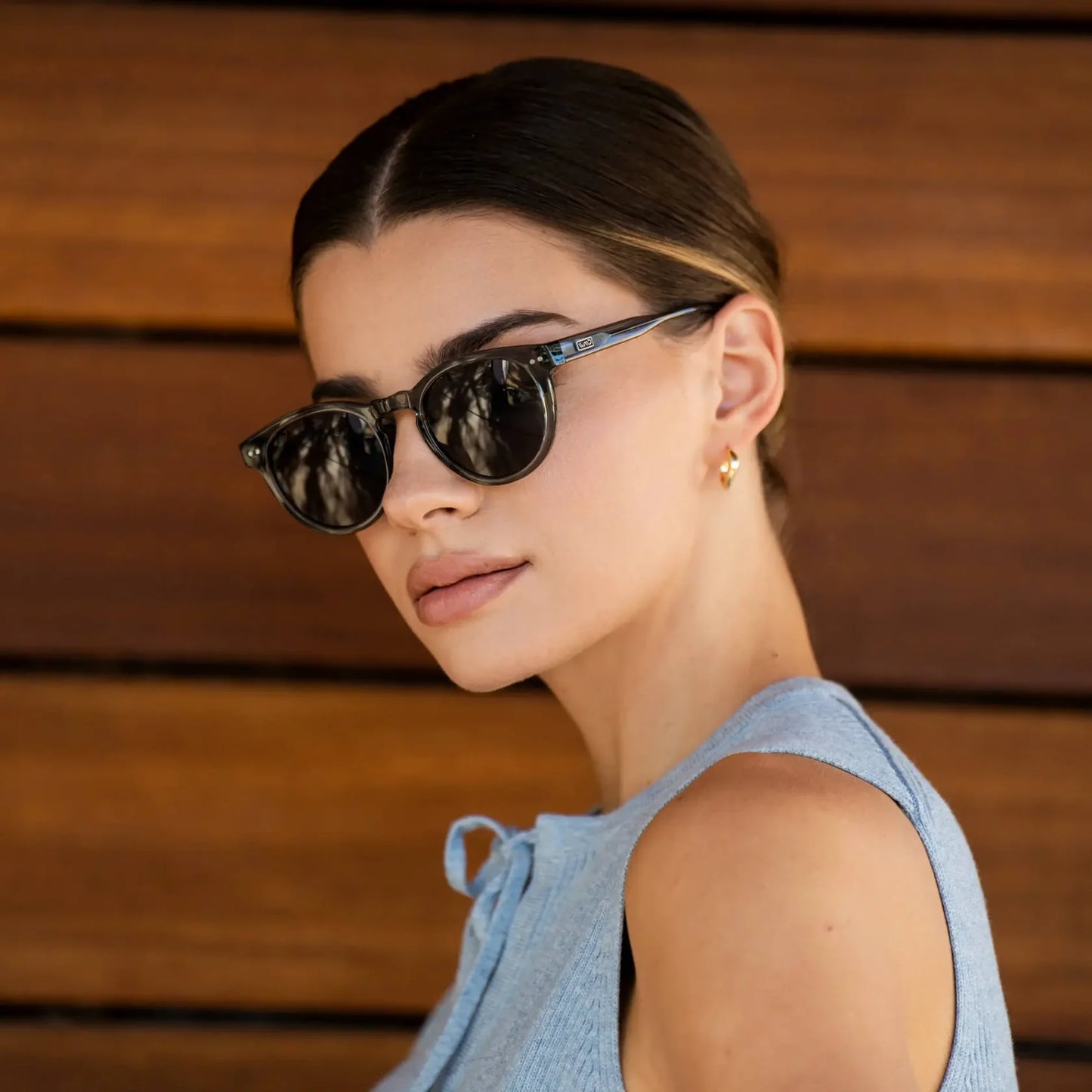 Tate Crystal Blue Frame / Black Lens Polarized Sunglasses
