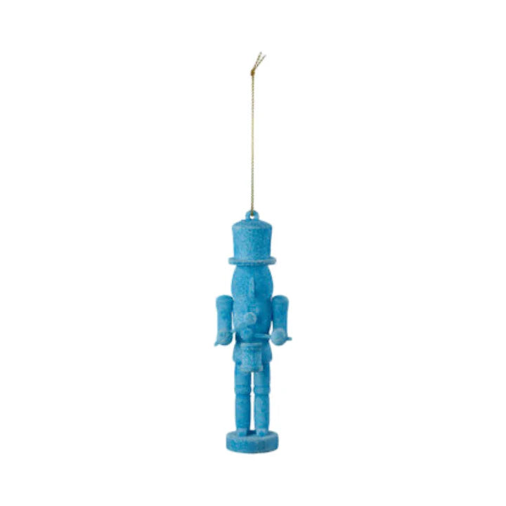 Flocked Nutcracker Blue Ornament