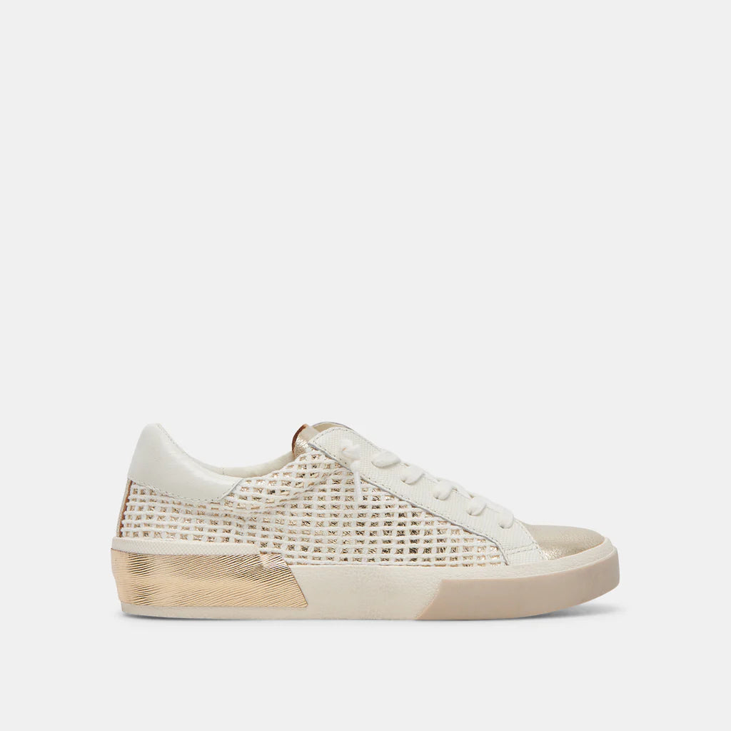 Zina Bone/Gold Woven Sneakers