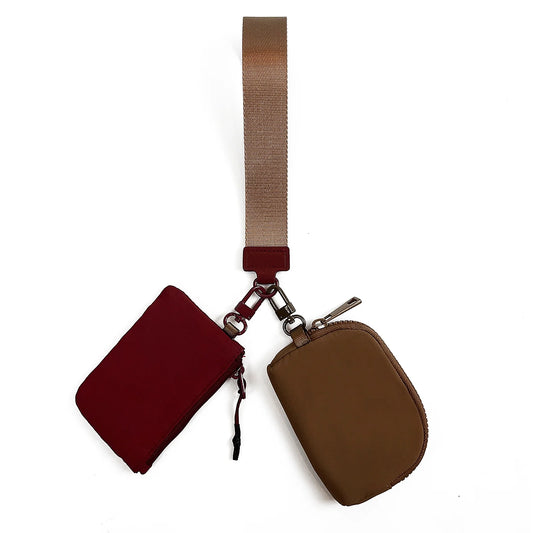 Double Pouch Maroon/Mocha Wristlet