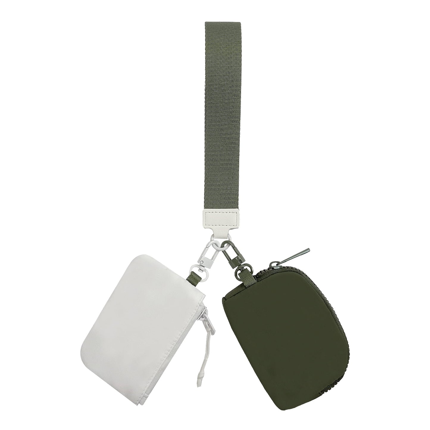 Double Pouch Olive/White Wristlet