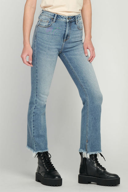 Happi Medium Wash Mid Rise Cropped Flare Denim