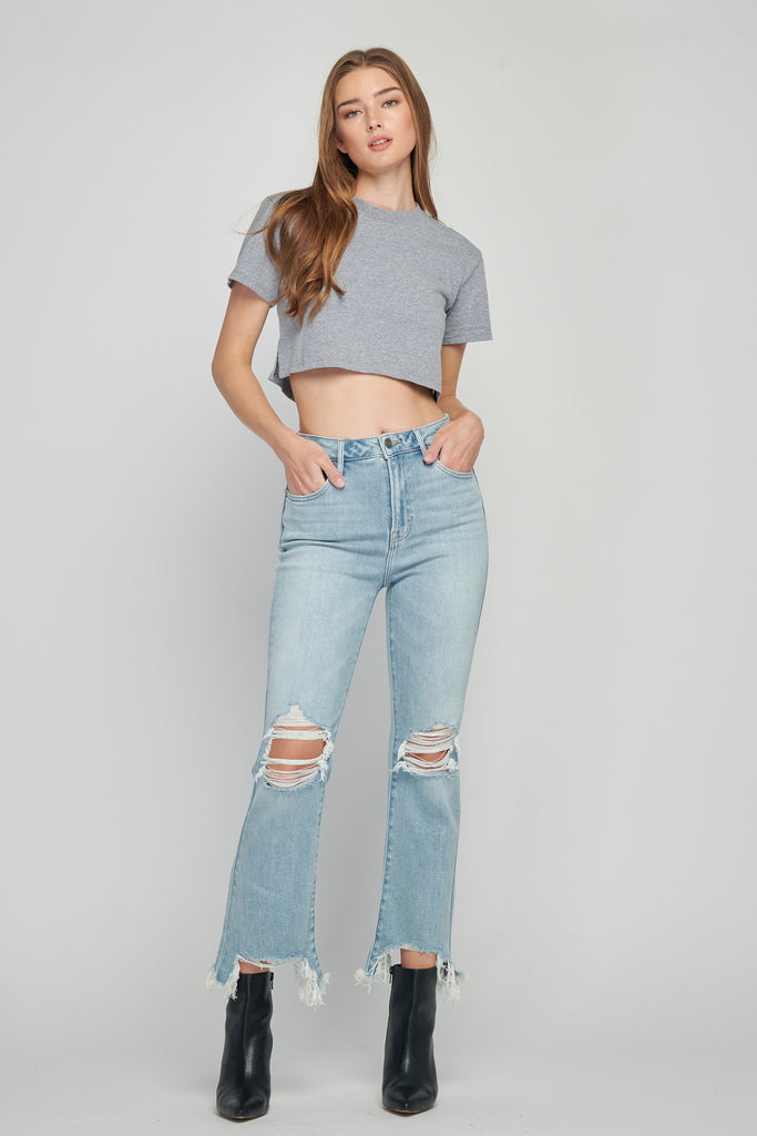 Happi Medium Wash Cropped Flare Denim