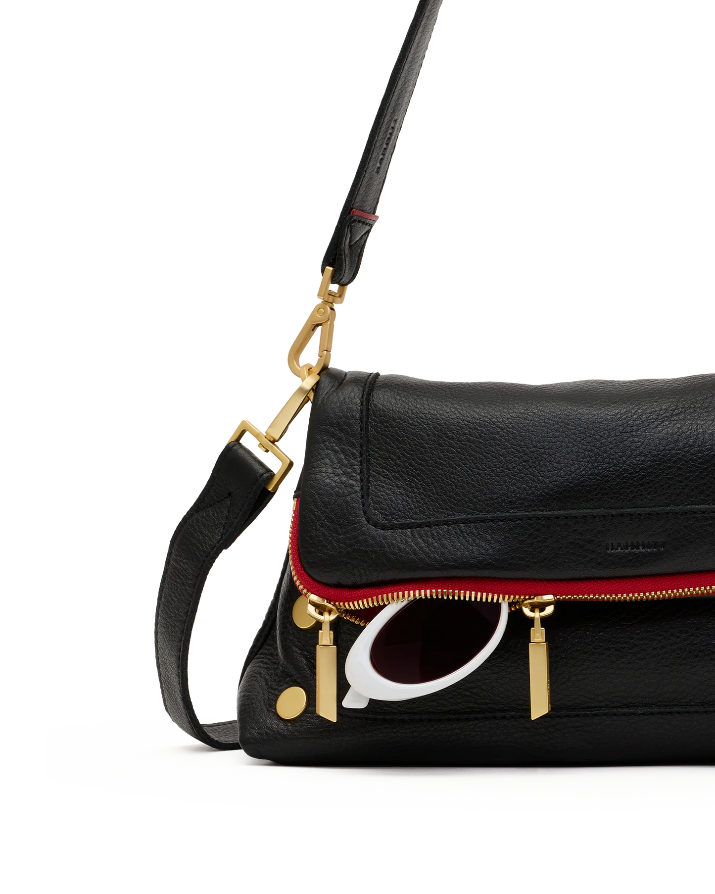 Beverly Med Black/Brushed Gold Red Zip Handbag