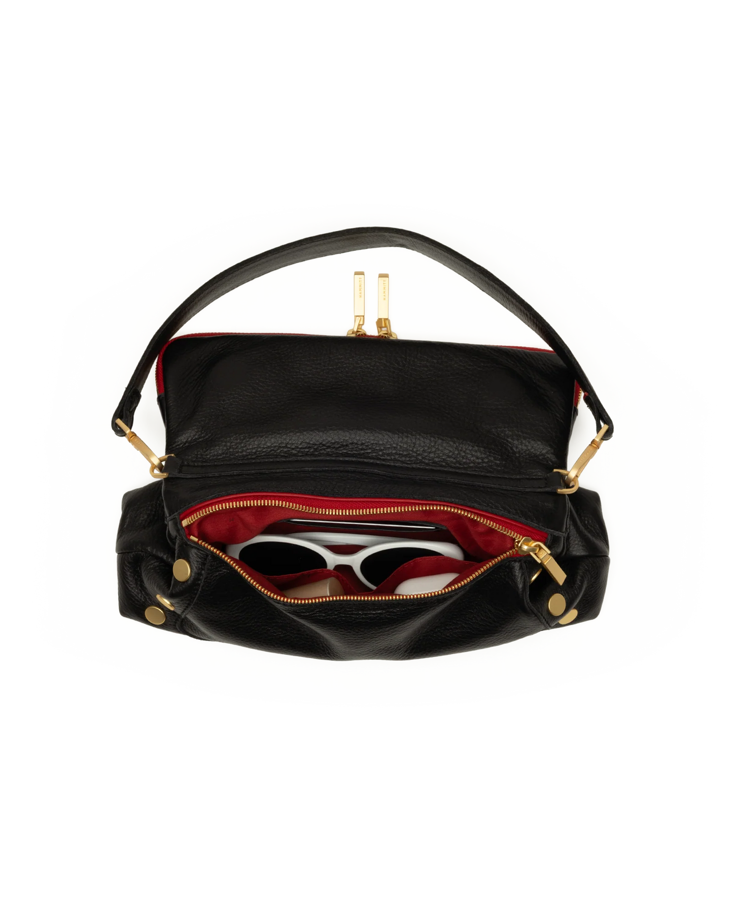 Beverly Med Black/Brushed Gold Red Zip Handbag