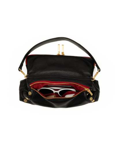 Beverly Med Black/Brushed Gold Red Zip Handbag