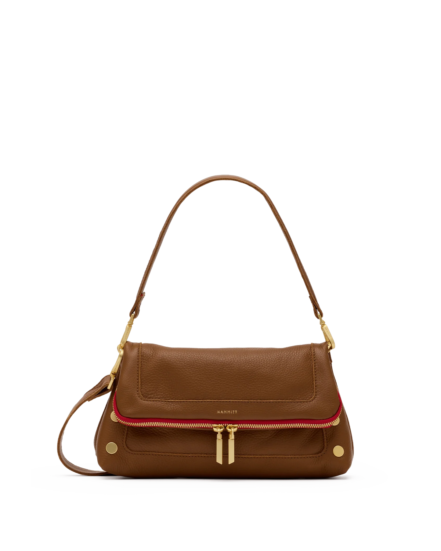 Beverly Med Mahogany Pebble/Brushed Gold Red Zip Handbag