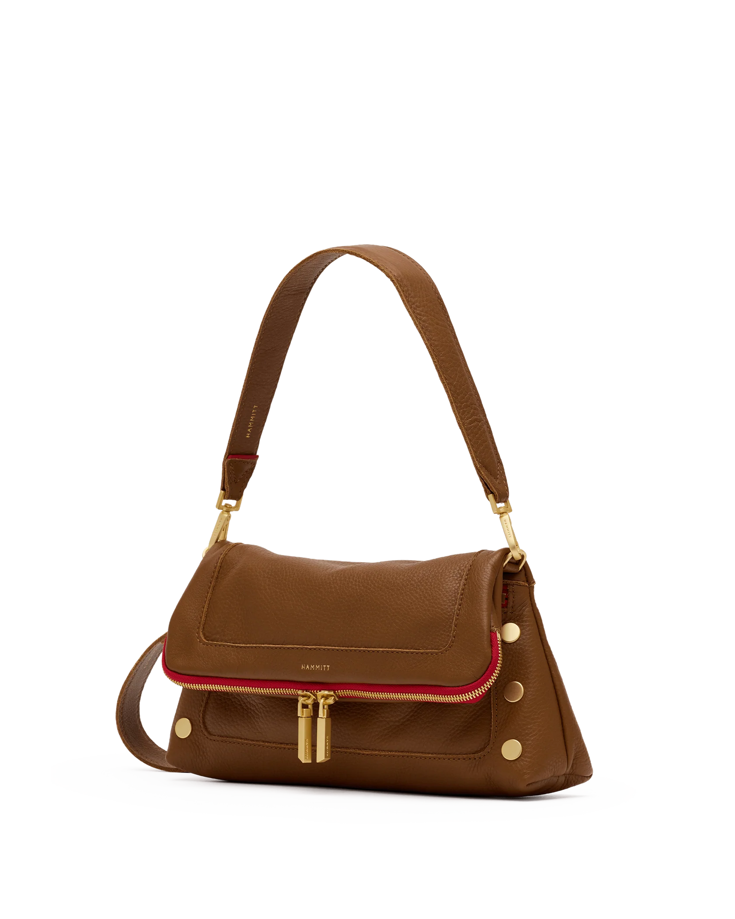 Beverly Med Mahogany Pebble/Brushed Gold Red Zip Handbag