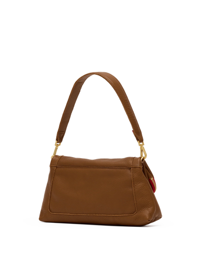Beverly Med Mahogany Pebble/Brushed Gold Red Zip Handbag