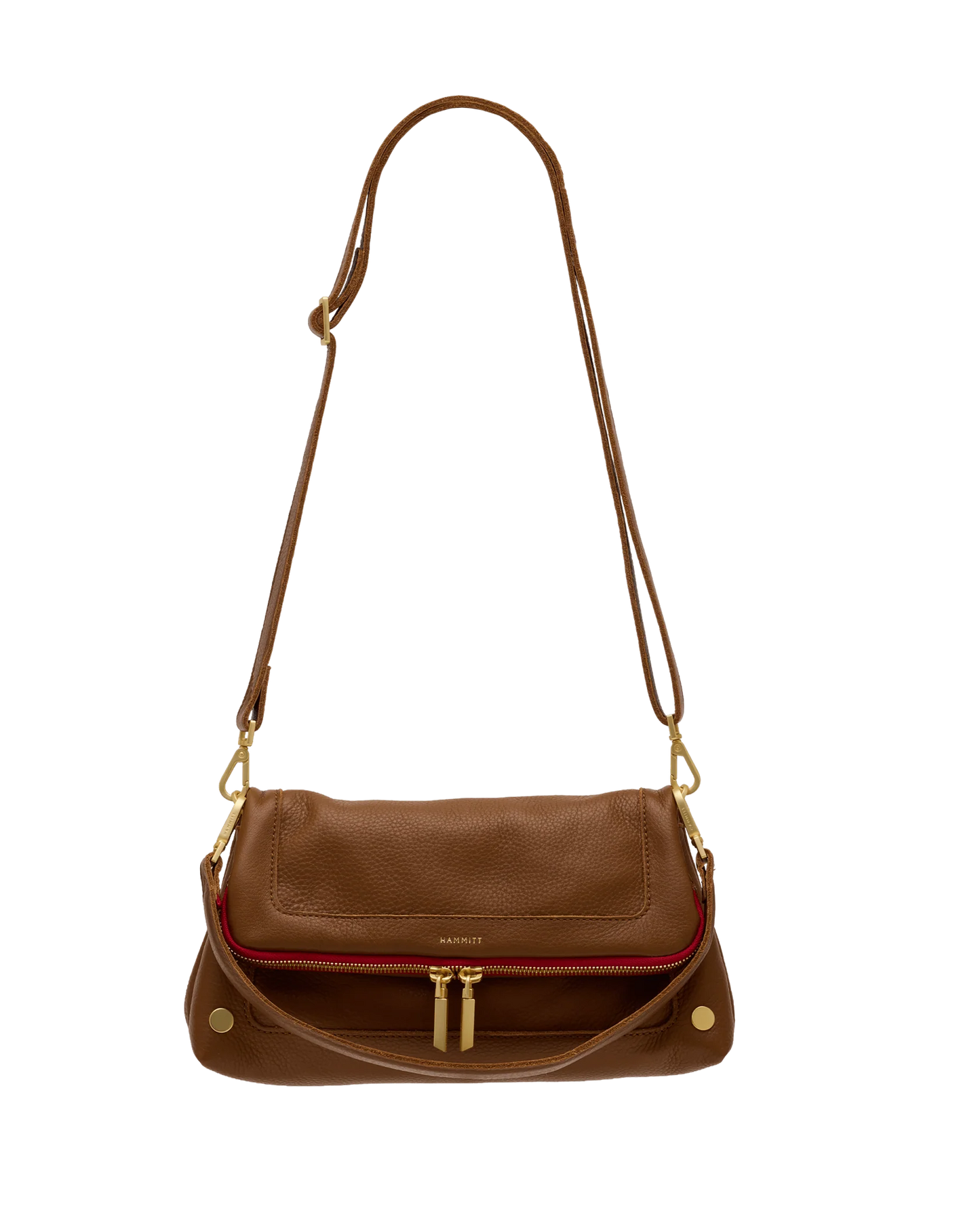 Beverly Med Mahogany Pebble/Brushed Gold Red Zip Handbag