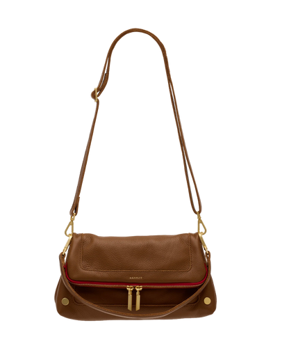 Beverly Med Mahogany Pebble/Brushed Gold Red Zip Handbag
