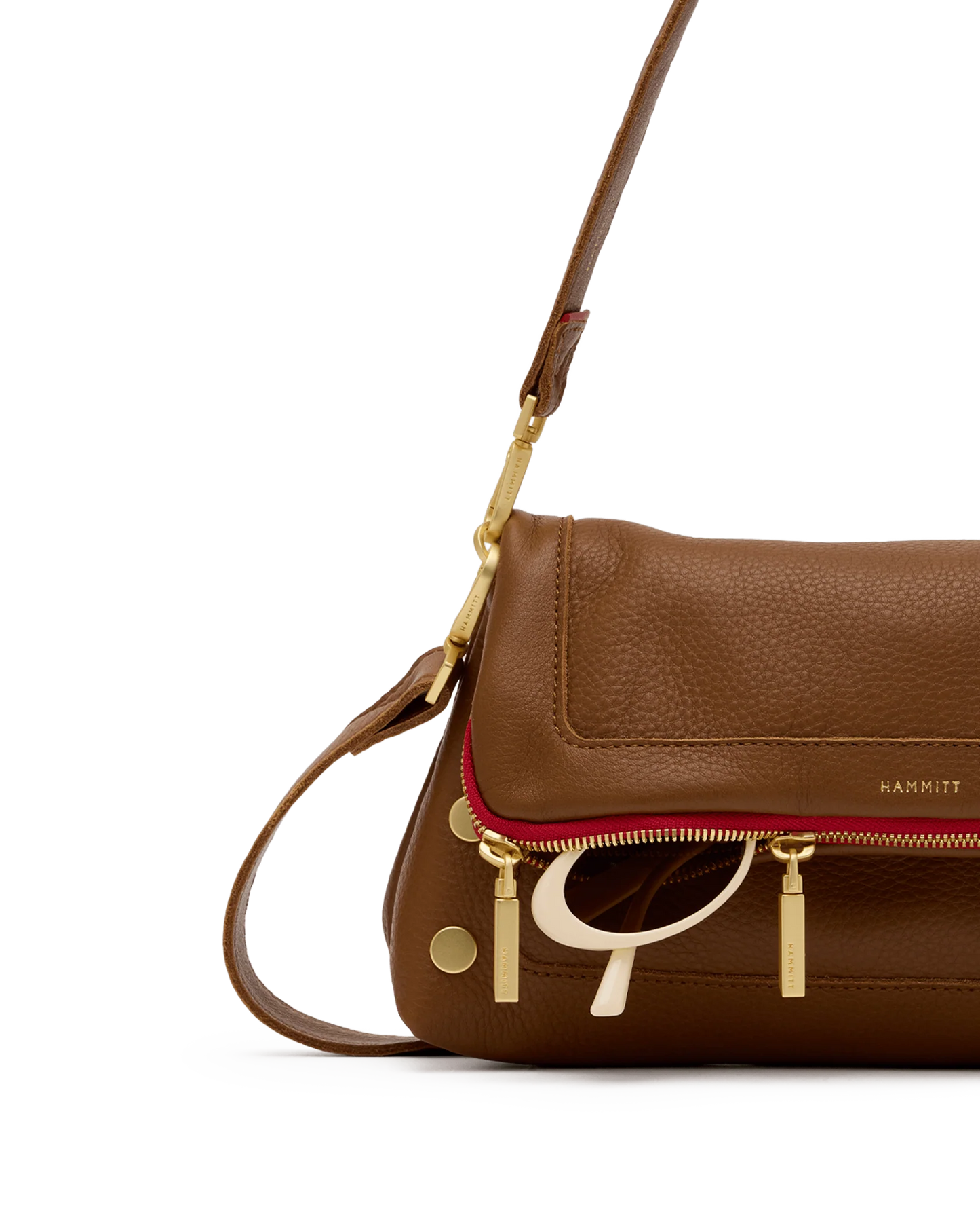 Beverly Med Mahogany Pebble/Brushed Gold Red Zip Handbag